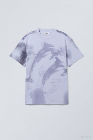 Weekday Oversized Graphic Printed T-shirt Jumping Dolphins | KRQH8910