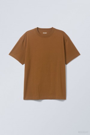 Weekday Oversized Heavyweight T-shirt Brown | XUCS7146