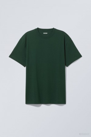 Weekday Oversized Heavyweight T-shirt Dark Green | GCQB5942