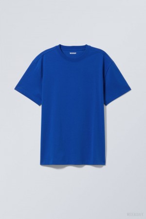 Weekday Oversized Heavyweight T-shirt Deep Blue | ZYJA4899