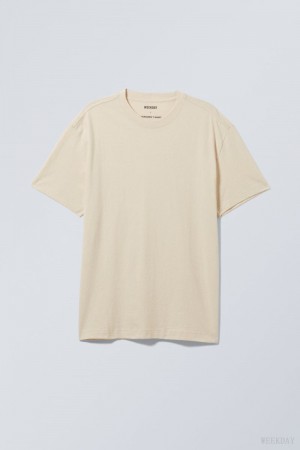 Weekday Oversized Linen Mix T-Shirt Oat Melange | DVFI1818