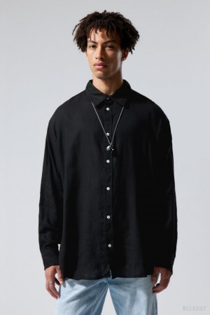 Weekday Oversized Linen Shirt Black | UFQV1832