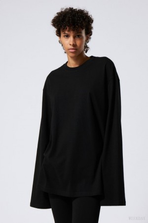 Weekday Oversized Long Sleeve T-shirt Black | QBEZ1130