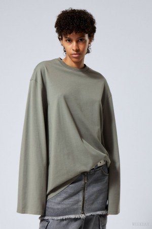 Weekday Oversized Long Sleeve T-shirt Grey | MIBA3040