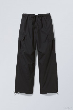 Weekday Parachute Loose Cargo Trousers Black | BTLY1247