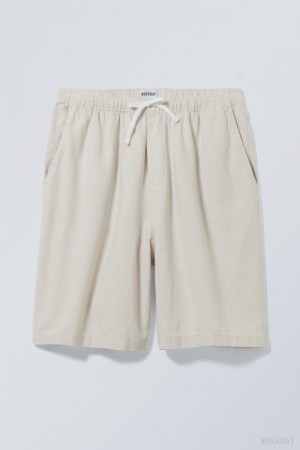 Weekday Patrik Loose Linen Shorts Beige | XGSA4849