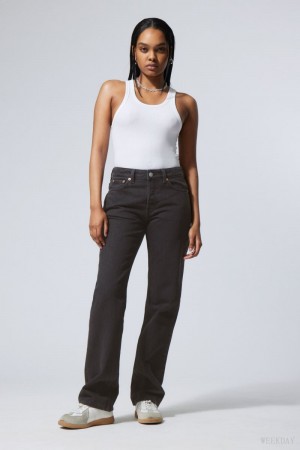 Weekday Pin Mid Straight Jeans Black | CPJV4719