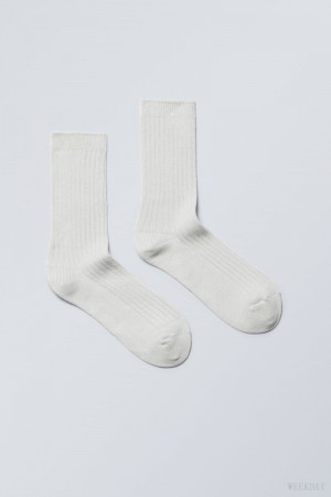 Weekday Pond Ribbed Socks Light Mole | NJNK4828