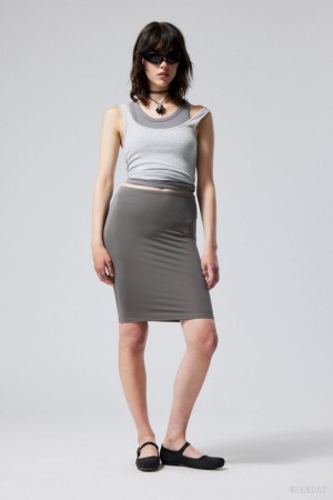 Weekday Rachel Tube Midi Skirt Dark Grey | LQVV9618