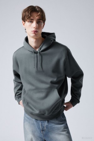 Weekday Relaxed Heavy Hoodie Dark Turquoise | EYMG1890