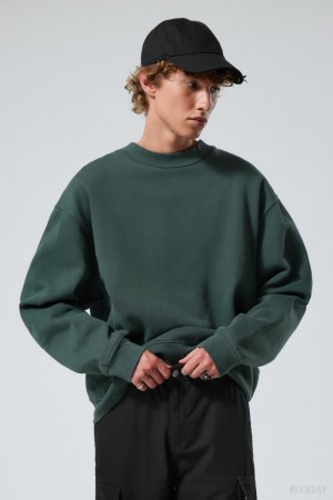 Weekday Relaxed Heavyweight Sweatshirt Dark Green | GPOI7108