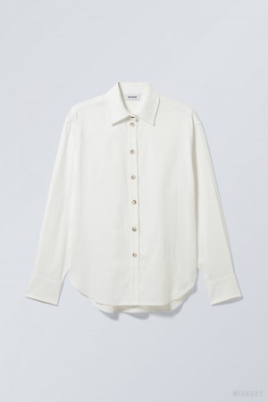 Weekday Relaxed Linen Mix Shirt White | JPMW7772