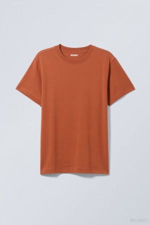 Weekday Relaxed Midweight T-shirt Orange | IQRL4495