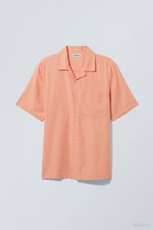 Weekday Relaxed Resort Short Sleeve Shirt Coral | WCIM8624