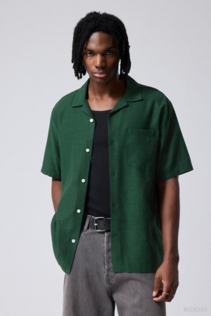 Weekday Relaxed Resort Short Sleeve Shirt Dark Green | QTHL6994