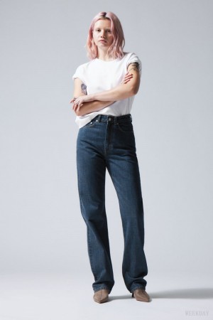 Weekday Rowe Extra High Straight Jeans Blue | VAEW7694