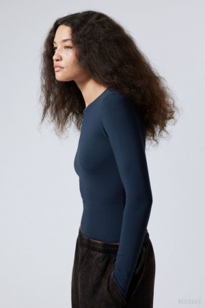 Weekday Slim Fitted Long Sleeve Dark Blue | YZOW7077