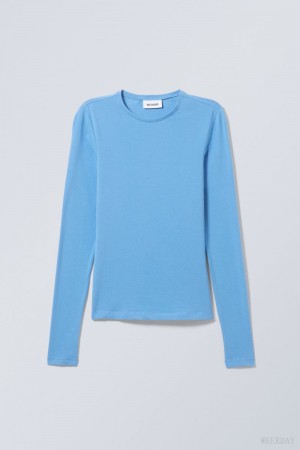 Weekday Slim Fitted Long Sleeve Light Blue | PLJV4091