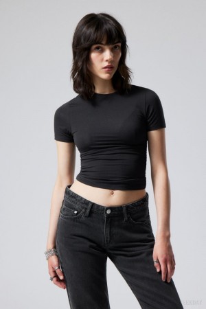 Weekday Slim Fitted T-shirt Black | LJNA2425