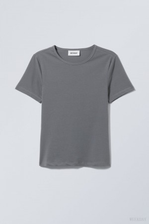 Weekday Slim Fitted T-shirt Dark Grey | ZYKR6508