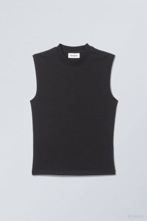 Weekday Slim Mock Neck Tank Top Black | ABBS3106