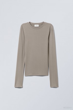 Weekday Soft Brushed Long Sleeve Top Mole | DSXP3559