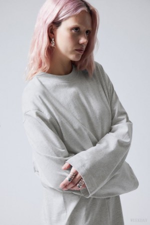 Weekday Soft Oversized Long Sleeve Top Light Grey | KAOQ7327