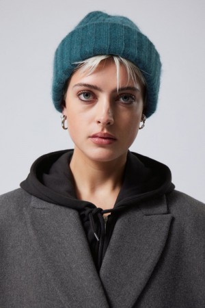 Weekday Soft Ribbed Beanie Dark Turquoise | HIRJ0993