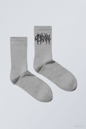 Weekday Sport Printed Socks Grey | RWFD0901