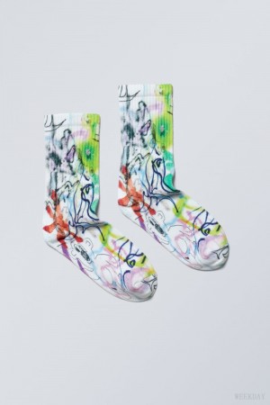 Weekday Sport Printed Socks Messy Doodle | VPKJ6586