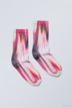 Weekday Sport Printed Socks Pink | FUKH2375