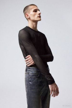 Weekday Sporty Mesh Long Sleeved T-shirt Black | JSZO8278