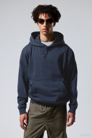 Weekday Standard Midweight Hoodie Dark Blue | TVHK8699