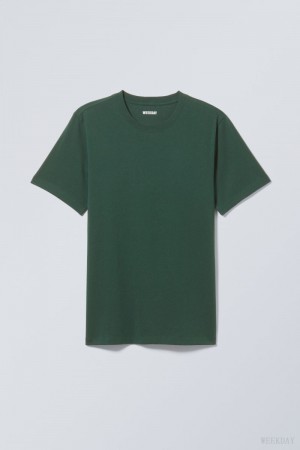 Weekday Standard Midweight T-shirt Dark Green | JWMD5724