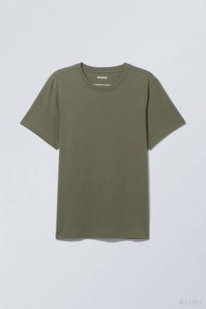 Weekday Standard Midweight T-shirt Khaki | ZEIV5573