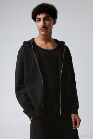 Weekday Standard Midweight Zip Hoodie Black | DDAC9402