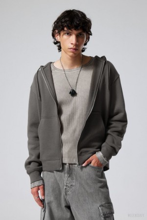 Weekday Standard Midweight Zip Hoodie Dark Grey | BFJN2400