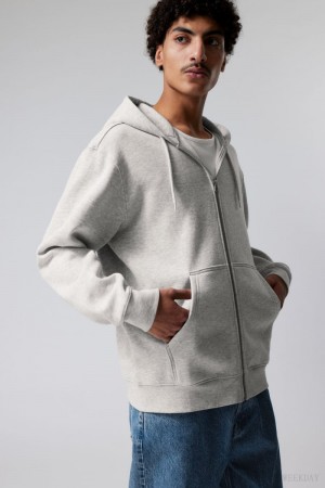 Weekday Standard Midweight Zip Hoodie Grey | XMGC6095