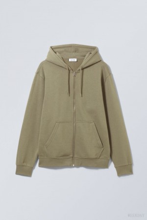 Weekday Standard Midweight Zip Hoodie Khaki | IAQH8411