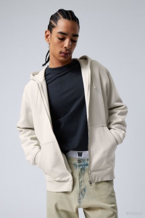 Weekday Standard Midweight Zip Hoodie Light Grey | BOHJ5439