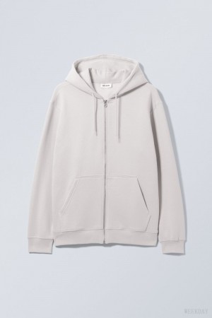 Weekday Standard Midweight Zip Hoodie Light Grey | CTQK1435