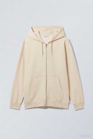 Weekday Standard Midweight Zip Hoodie Oat Melange | AQIX6551