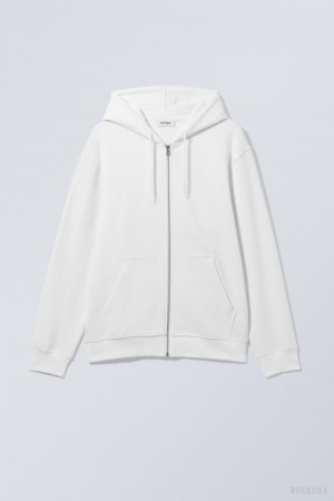 Weekday Standard Midweight Zip Hoodie White | DXBM6821