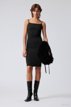 Weekday Strap Knee Dress Black | HPJO7200