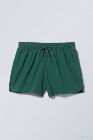 Weekday Tan Structure Swim Shorts Dark Green | EMEY2919