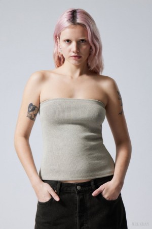 Weekday Tania Rib Tube Top Grey | AKYX4879