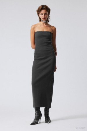 Weekday Tania Ribbed Tube Dress Dark Grey | NYLJ8691