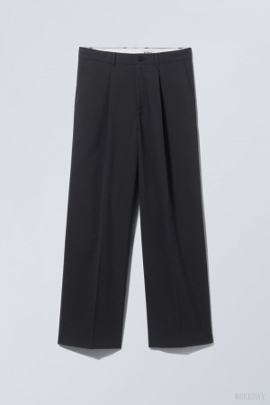 Weekday Uno Loose Suit Trousers Dark Grey | DBYM9199