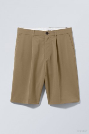 Weekday Uno Oversized Suit Shorts Khaki | VUCA7167