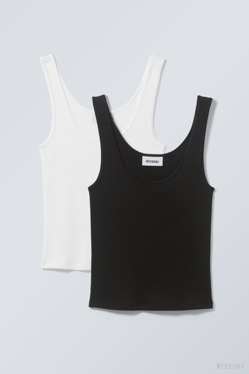 Weekday 2-Pack Open Neck Tank Top Black White | ZABR6101